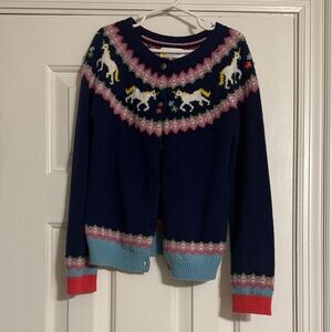 Mini boden Navy Unicorn Cardigan Sweater size 7-8